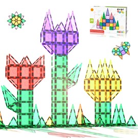 Everplay 30pc Magnetic Tile Building Block Set Construction Magnet Tiles Toy Blocks STEM Educational Learning Kit Toddler Preschool Games Rocket Playset Toys Unlimited Creation Boys Girls age 3 and up