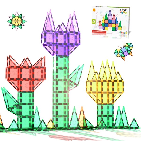 Everplay 30pc Magnetic Tile Building Block Set Construction Magnet Tiles