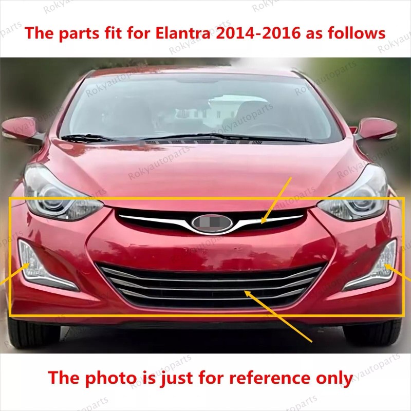 ROKY 11PC For Elantra 2014-2016 Upper Lower Chrome Grille Fog