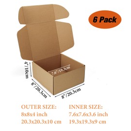 PHAREGE 8x8x4 inch Gift Shipping Boxes 6 Pack Brown, Tab Lock Tuck Top Mailing Boxes for Packaging Small Business, Small Cardboard Mailer Boxes for Wrapping Present