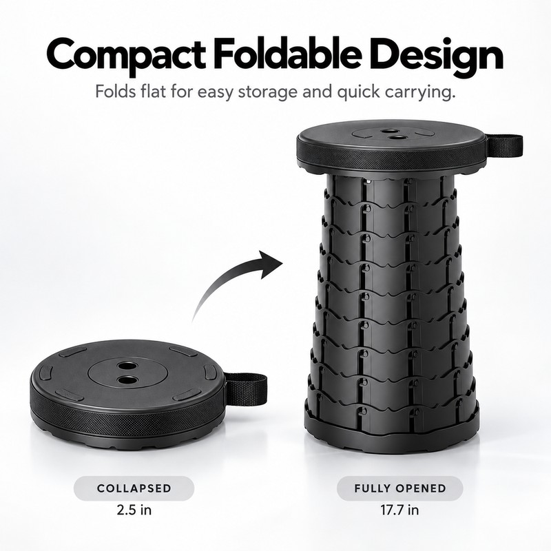 Collapsible Camping Stool for Hiking & Commuting – Adjustable Height