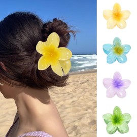 4 Stück Blumen Haarklammer,Blumenkranz haare,Hawaiianische Blumenklammer, starke,lockiges Haar für Damen, starke, rutschfeste Hibiskus-Haarspange, für Dickes Dünnes Haar