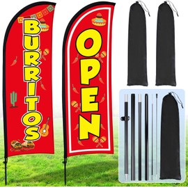 Buryeah Feather Burritos Open Flag Burritos Sign Business Signs for Outside Open Flags for Businesses with Pole Ground Stake Portable for Mexican Restaurants, Markets
