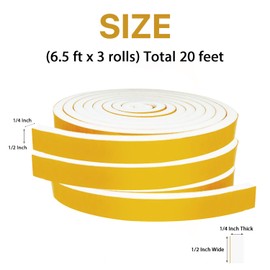 Futuwi Weather Stripping Door Seal-3 Rolls,1/2 Inch Wide X 1/4 Inch Thick Total 20 Feet Long, Adhesive Soundproof Foam weatherstrip for Window Insulation(6.5ft x 3 Rolls)