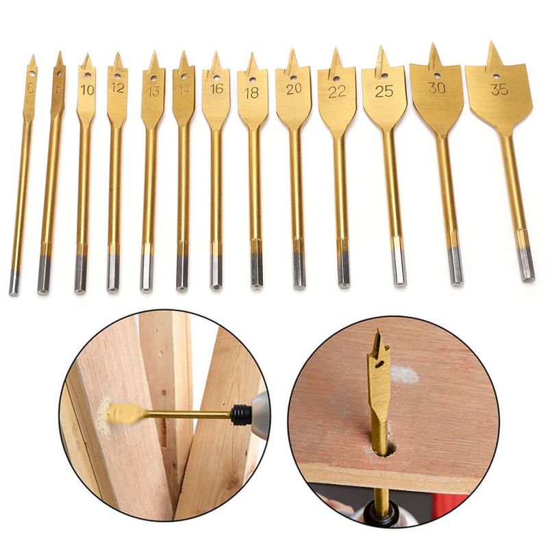 13Pcs 1/4in Hex Shank High Carbon Steel Flat Drill Bit