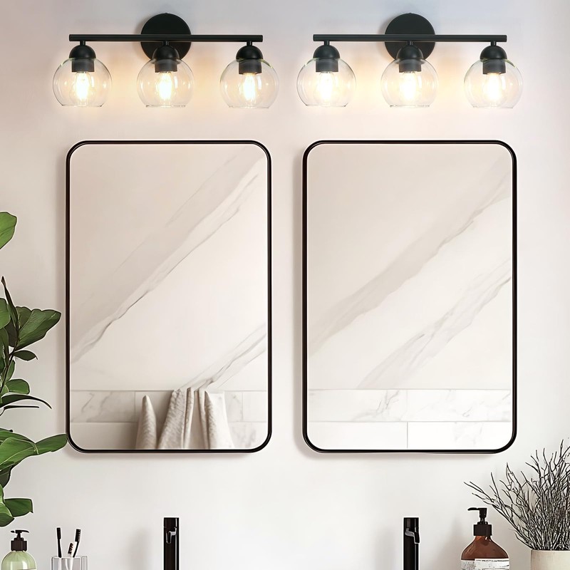 Wynterhaven 3 Light Bathroom Vanity Light, Black Vanity Light with