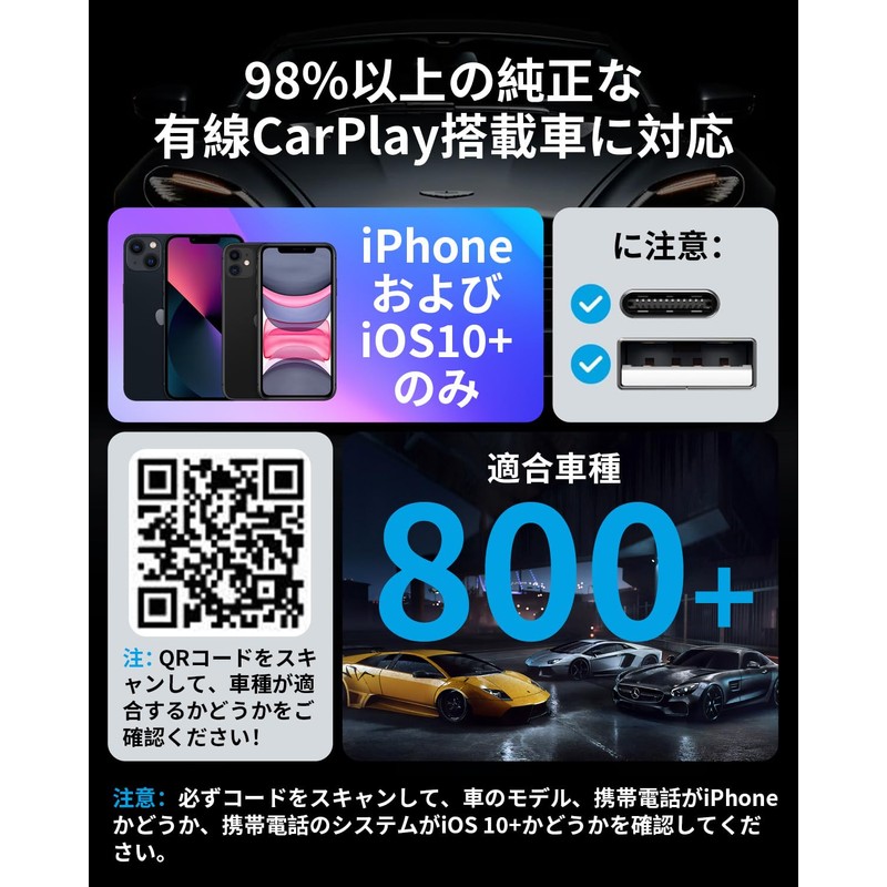 CHOVE 2024 Model CarPlay Wireless Adapter, Small, Lightweight, Wireless, Compatible