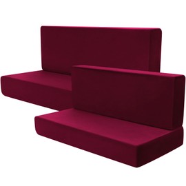 Buryeah 4 Pcs RV Dinette Cushion Covers Booth Set Furniture Protector for Sofa Seat Camper Car Couch, 2 Backrest and 2 Bench Cover(Wine,Velvet)