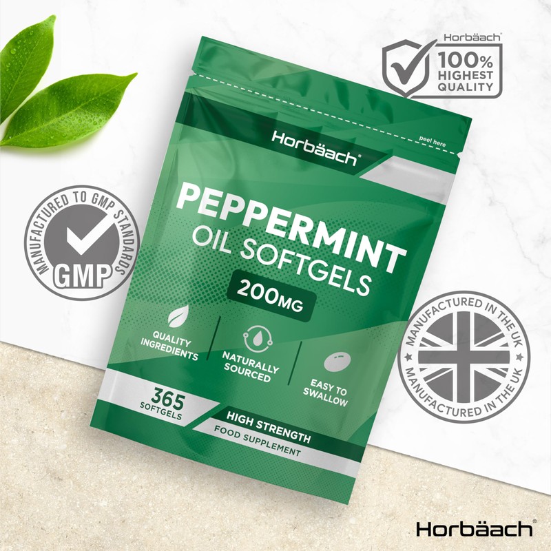 Peppermint Oil Capsules 200mg | 365 Softgel Capsules | Digestion