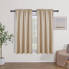 Hiasan Beige Room Darkening Curtains for Kitchen, Thermal Insulated Rod Pocket Energy Efficient Blackout Short Curtain 2 Panels for Small Window, 52W x 45L