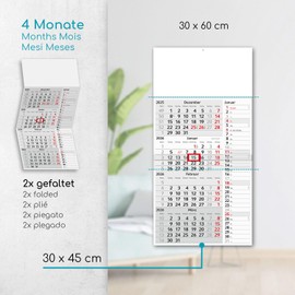 Timr 4-Month Calendar Striped Calendar 2026 - Wall Calendar 4 Months with Slider - 60 cm Four-Month Calendar to Enter I tr323