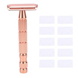 Brrnoo Maquinillas de Afeitar de Seguridad para Mujeres y Hombres, Maquinillas de Afeitar de una Sola Hoja, Maquinillas de Afeitar de Metal Reutilizables para Afeitar, con 10 Cuchillas, (Oro rosa)