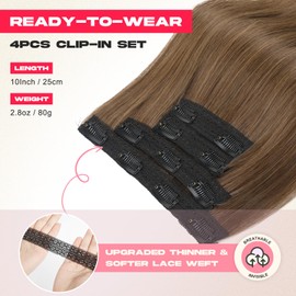 NTYNTY Hair Extensions, 10" Short Clip in Hair Extensions 4PCS Straight Natural Soft Synthetic Hairpiece for Women- Light Brown