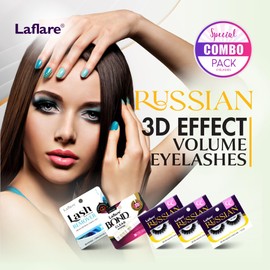Laflare 3D Russian Volume Wispy, Fluffy, Lightweight, Handmade CC Curl Lashes 3 Packs with lash Adhesive and Remover All In One Complete Kit (FCC02X5C)