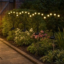 4 Pack 6 LED Solar Firefly Garden Lights with Warm White LEDs, IP65 Waterproof Outdoor Swaying Landscape Stake Lights