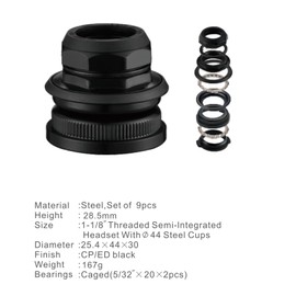 AUTES 1-1/8" Threaded Bicycle Headset Combo 9pcs, Front Bike Fork Bowl Set