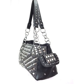 Zzfab Gem Studded Rhinestone Concealed and Carry Purse Black