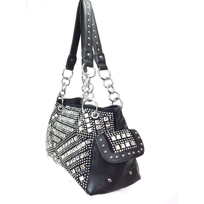 Zzfab Gem Studded Rhinestone Concealed and Carry Purse Black