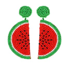 Beads Fruit Watermelon Shape Drop Earrings For Women Statement Party Jewelry (Red)