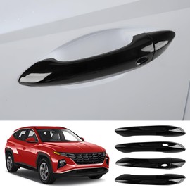 LUNQIN Car Door Handle Cover for Hyundai Tucson 2022 2023 2024 2025 Hybrid Auto Exterior Accessories Handle Protectors Covers Wrap Decoration ABS Gloss Black