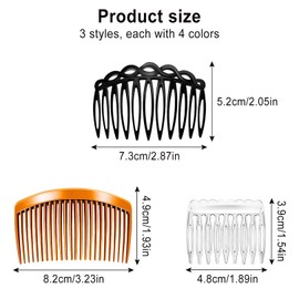 Pack of 12 Hair Combs for Clips, French Side Hair Combs, Hair Comb with Teeth Plastic Side Hair Twine Hair Clips for Women Girls Insert Comb