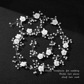 Foyte Crystal Bride Wedding Headpieces Flower Bridal Hair Vines Rhinestone Leaf Hair Pieces Pearl Hair Comb Bridesmaid Side Combs Hair Accessories for Women and Girls (flower pearl)