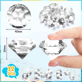 Zomiboo 16 Pcs Acrylic Diamond Large Gems Pirate Round Treasure Toy Gems Treasure Round Gemstones Acrylic Diamond Shaped Gemstones for Home Table Vase Fillers Party Decor (Clear)
