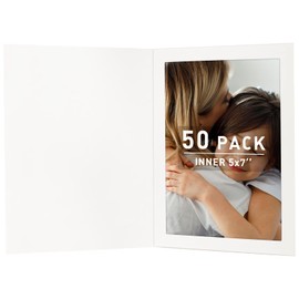 Golden State Art, Pack of 50, 5x7 Photo Folders, Cardboard Picture Frame, Paper Photo Frame Cards, Greetings/Invitation Cards, Special Events: Graduation, Christmas, Wedding (White)