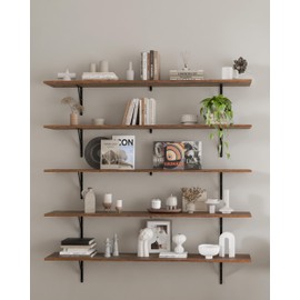 TEDIDUWA 48Inch Floating Shelves, Wall Mounted Shelves Set of 5, Easy-to-Install Rustic Brown Wall Storage Ledges for Living Room, Bedroom, Office, Extra Large Hanging Shelves with Metal Brackets