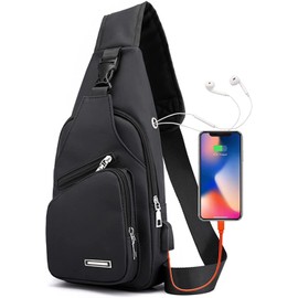Waterproof Sling Bag Crossbody Backpack with USB Charging Port and Headphone Holefor Men Women Multipurpose Cross Body Chest Bag Crossbody Sling Backpack