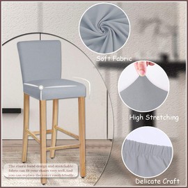 SHILV. HOME Stretch Removable Washable Dining Room Chair Covers,Bar Stool Covers,Barstool Chair Slipcovers,Pub Counter Seat Cover (Light Grey,Set of 2)