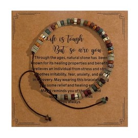 Healing Crystal Beaded Stretch Bracelet Life is Tough But So are You Bracelet with Meanningful Card Natural Stone Inspirational Bracelet for Women Men Get Well Soon Gifts Friendship Jewelry﻿-Style 1