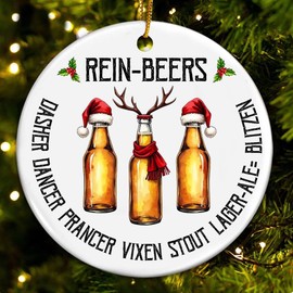 Rein-Beers Funny Beer Christmas Ornament 2025 – Bar Themed Holiday Ornament for Men, Beer Bottle Santa Ornament, Gag Gift for Beer Lovers & Adults, Beer Tree Decoration (HC-35)