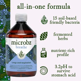 MICROBZ Breathe Liquid Probiotic – Multi-Strain Live Cultures for Gut & Respiratory Health – Natural Bio Culture Complex – 1-Month Supply – Vegan