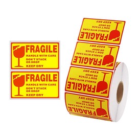 Fragile Stickers, 1 Roll 1000 Handle with Care, Red Fragile Warning Label Sticker, Thank You Warning Sign, Fragile Packaging Label for Parcels and Boxes (90 x 50 mm, Yellow)