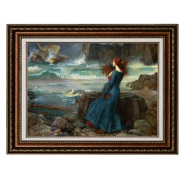 ELITEART- Miranda - The Tempest by John William Waterhouse Oil Painting Reproduction Giclee Wall Art Canvas Prints-Framed Size: 35"x25"