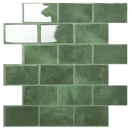 STICKGOO Peel and Stick Backsplash Subway Tiles, 10 Sheets of 12" x 12" - 3D Adhesive Peel and Stick Tile Backsplash for Kitchen, Bathroom, Wall Tile (Thicker Design, Forest Green)
