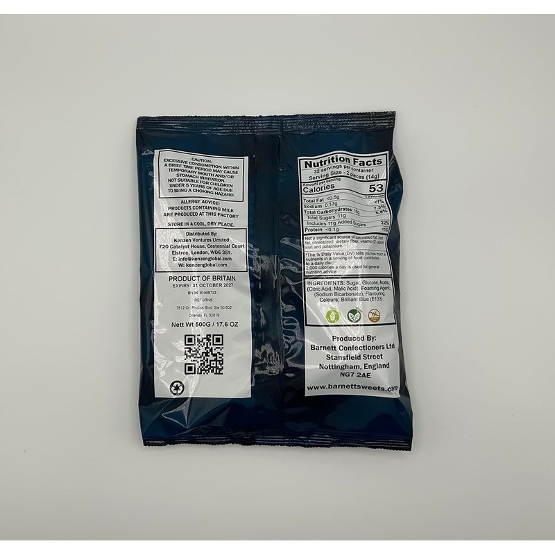 Barnetts Mega Sours Raspberry 500 gram bag (1/2 Kilo) by