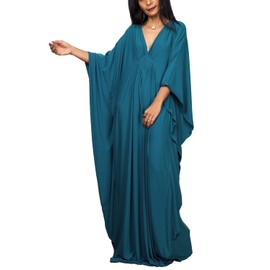 LikeJump Women's Boho Kimono Long Kaftan Dress Beach Dresses Cardigan Pareo Bikini Cover Ups, B Dark Cyan