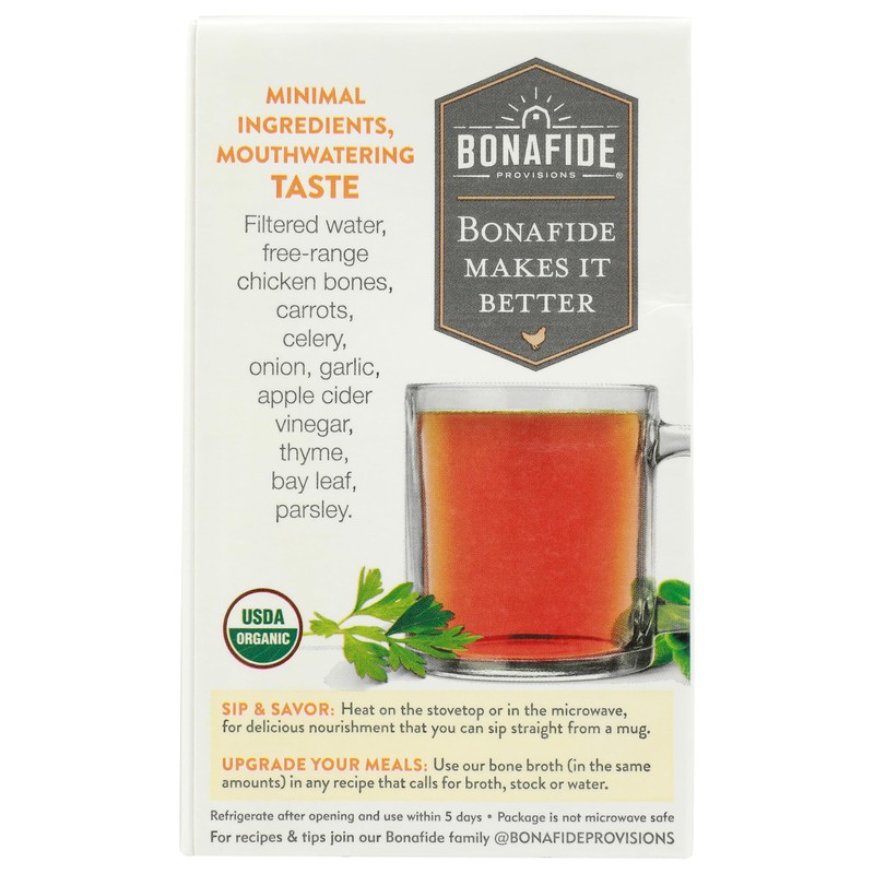 BONAFIDE PROVISIONS Organic No Salt Added Chicken Bone Broth, 16.9