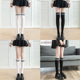 Striped Knee-High Over-the-Knee Golf Pantyhose Two-Tone White Over-the-Knee Socks
