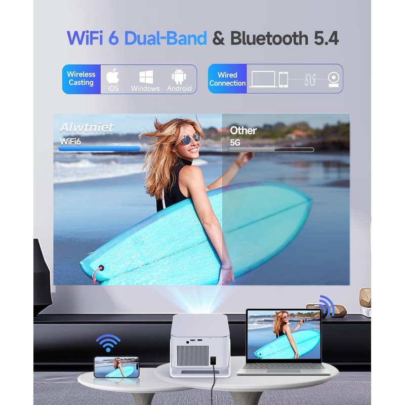 Smart Projector with 4K 8K Support, Android 14 Mini Projector