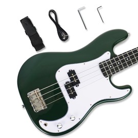 Demusea 4 String Electric Bass Guitar Full-Size Beginner Practice with P Pickup Maple Neck Phoenix Wood Body Glossy Green Color Finished