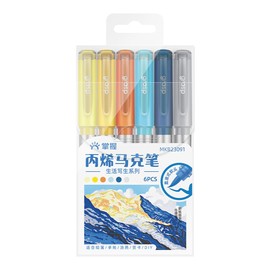 6 Color Acrylic Paint Markers, Brush Tip Acrylic Paint Pens With Visual Ink Window, Fabric Paint Markers for Clothes, Textile - High Coverage on Wood, Glass, Rock - DIY Art Supplies for Kids, Adults