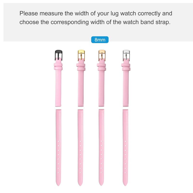 sourcing map Pink Genuine Leather Band 18mm Width, Flat Thin