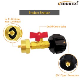 KERUKEXI Propane Refill Adapter Direct Fitting Coupler with On/Off Control Valve From QCC1 Type1 Straight Connect 1 LB Propane Tank Bottle Cylinder for RV Camper BBQ Gas Grill