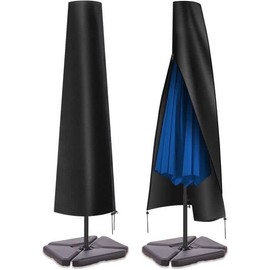 PATIO PLUS Protective Cover for Parasols, with Zip, Protective Cover 2 to 3 m Large Parasol Cover, Weatherproof, Windproof and Snow-Proof Outdoor for Cantilever Parasol, Black, 190 x 25/50 cm
