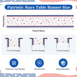 4th of July Table Runner, Patriotic Table Runner, 4th of July Table Decorations, Red White and Blue American Star Table Cover Memorial Day Runners for Indoor Outdoor Home Party Decoration(13"X72")