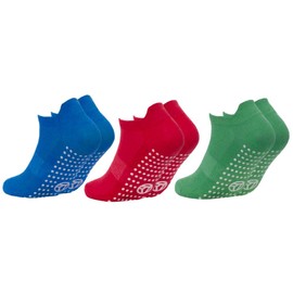 GM Apparel- 3 Pairs Boys Kids Gripper Socks Non Slip Trampoline with Grippy Sole - Dance Gym Sports Trainer Liner Low Cut Ankle Socks with Heel Protection, Indoor (Assorted-4-6 UK)