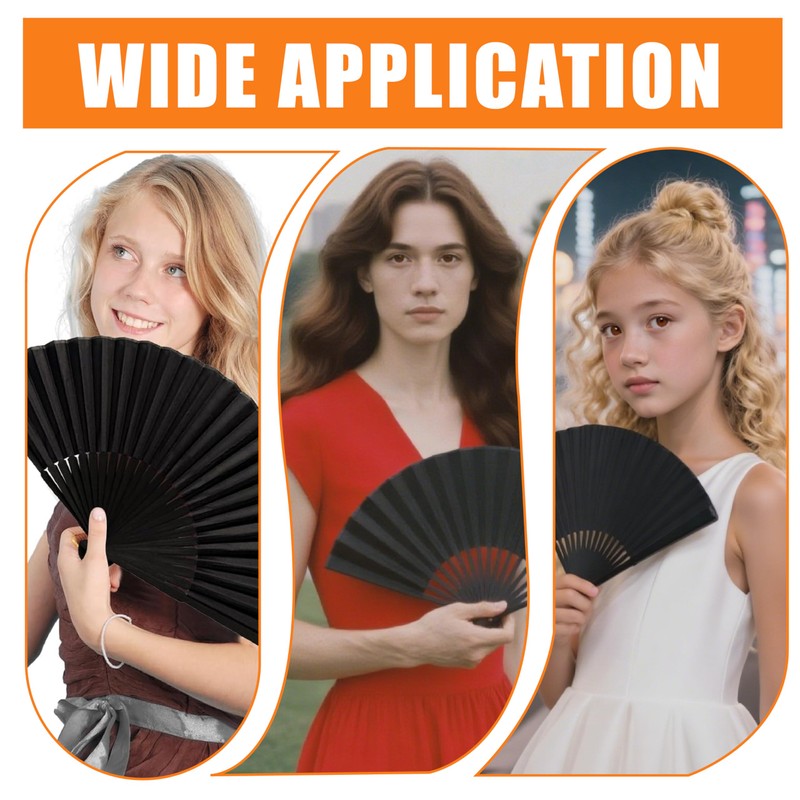 HuaCommerce 2 Pcs Vintage Black Folding Hand Fan Set -